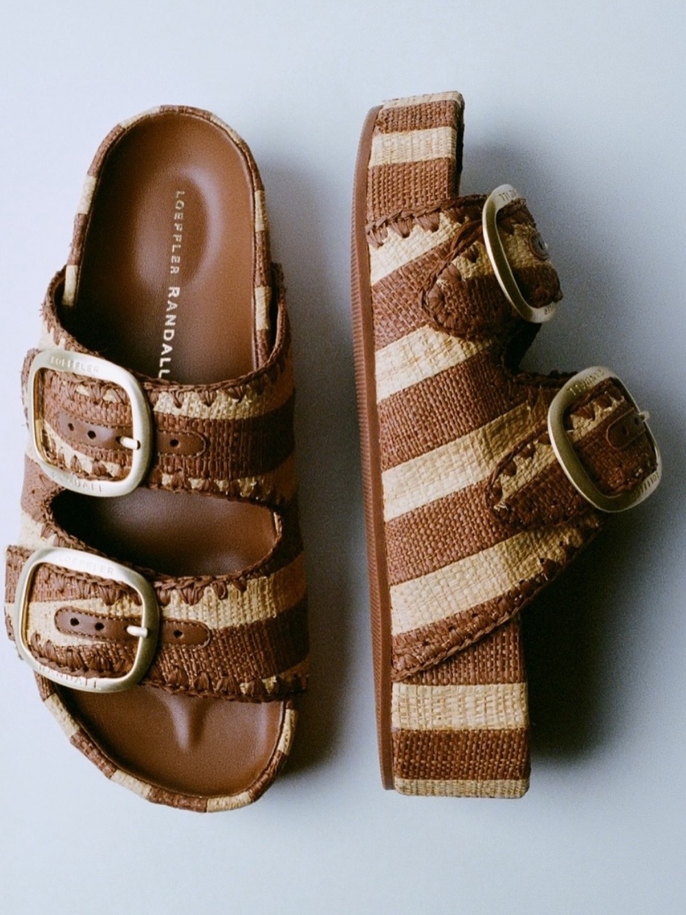 NEW Loeffler Randall Theo Raffia Sandal in Brown & Natural Striped Straw